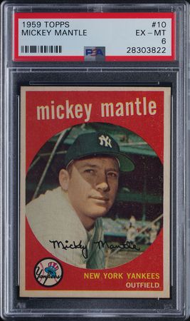Lot #9134  1959 Topps #10 Mickey Mantle PSA EX-MT 6 - Image 1