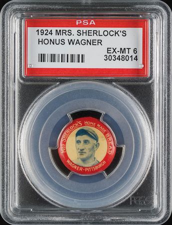 Lot #9080  1924 Mrs. Sherlock's Bread Pins Honus Wagner PSA EX-MT 6 - Image 1