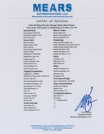 Lot #9435 1966-1968 Brian Piccolo Game-Worn Chicago Bears Road Jersey MEARS A8 - Image 4