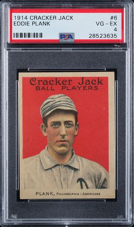 Lot #9058  1914 Cracker Jack #6 Eddie Plank PSA VG-EX 4 - Image 1