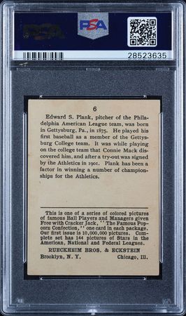 Lot #9058  1914 Cracker Jack #6 Eddie Plank PSA VG-EX 4 - Image 2