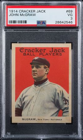 Lot #9059  1914 Cracker Jack #69 John McGraw PSA VG 3 - Image 1