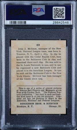 Lot #9059  1914 Cracker Jack #69 John McGraw PSA VG 3 - Image 2