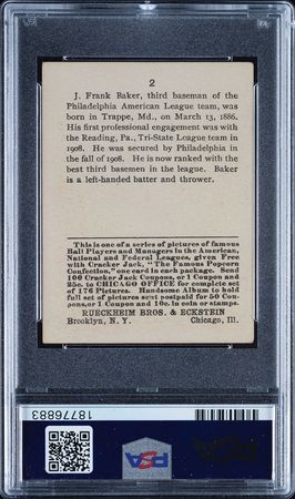 Lot #9066  1915 Cracker Jack #2 Home Run Baker PSA EX 5 - Image 2