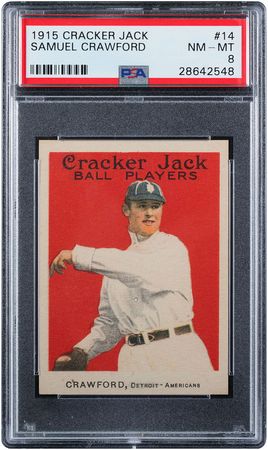 Lot #9062  1915 Cracker Jack #14 Samuel Crawford PSA NM-MT 8 - Image 1