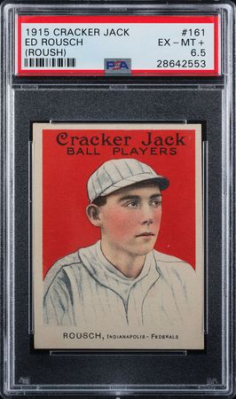 Lot #9063  1915 Cracker Jack #161 Edd Roush PSA EX-MT+ 6.5 - Image 1