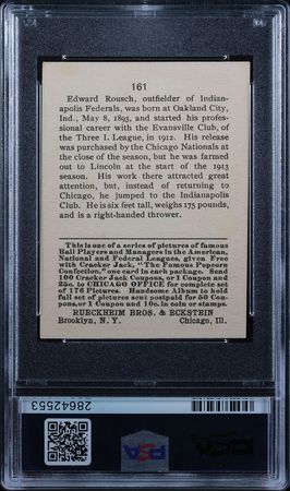 Lot #9063  1915 Cracker Jack #161 Edd Roush PSA EX-MT+ 6.5 - Image 2