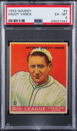 Lot #9090  1933 Goudey #2 Dazzy Vance PSA EX-MT 6 - Image 1