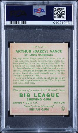 Lot #9090  1933 Goudey #2 Dazzy Vance PSA EX-MT 6 - Image 2