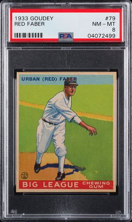 Lot #9100  1933 Goudey #79 Red Faber PSA NM-MT 8 - Image 1