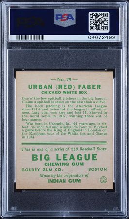 Lot #9100  1933 Goudey #79 Red Faber PSA NM-MT 8 - Image 2