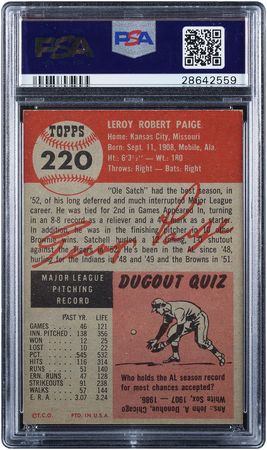 Lot #9122  1953 Topps #220 Satchel Paige PSA NM-MT 8 - Image 2