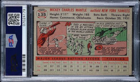 Lot #9124  1956 Topps #135 Mickey Mantle PSA NM 7 - Image 2