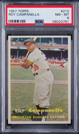 Lot #9129  1957 Topps #210 Roy Campanella PSA NM-MT 8 - Image 1