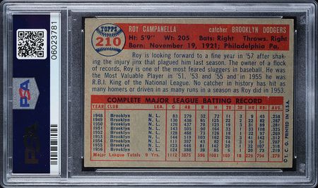 Lot #9129  1957 Topps #210 Roy Campanella PSA NM-MT 8 - Image 2
