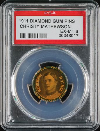 Lot #9029 1911 Diamond Gum Pins Christy Mathewson PSA EX-MT 6 - Image 1