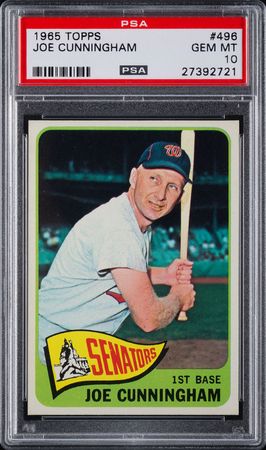 Lot #9144  1965 Topps #496 Joe Cunningham PSA GEM MINT 10 - Image 1