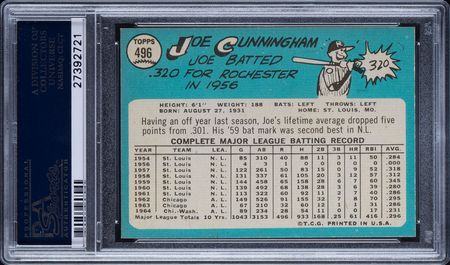 Lot #9144  1965 Topps #496 Joe Cunningham PSA GEM MINT 10 - Image 2