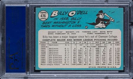 Lot #9145  1965 Topps #476 Billy O’Dell PSA GEM MINT 10 - Image 2