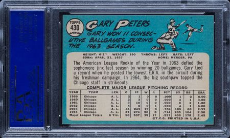 Lot #9151  1965 Topps #430 Gary Peters PSA GEM MINT 10 - Image 2