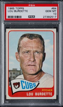Lot #9141  1965 Topps #64 Lou Burdette PSA GEM MINT 10 - Image 1
