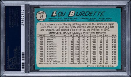 Lot #9141  1965 Topps #64 Lou Burdette PSA GEM MINT 10 - Image 2