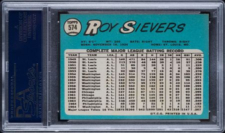 Lot #9140  1965 Topps #574 Roy Sievers PSA GEM MINT 10 - Image 2