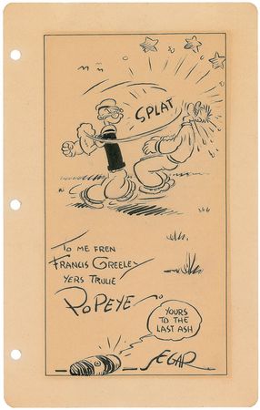 Lot #563 Elzie Segar: Tremendous sketch of the power-punching sailor Popeye - Image 1