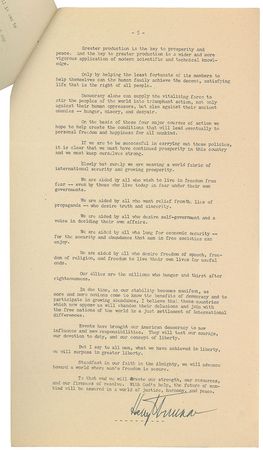 Lot #2037 Harry S. Truman: Truman’s influential ‘Four Point’ inaugural address - Image 1