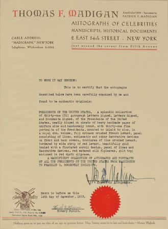 Lot #240 Presidential Collection: Amazing single-volume presidential collection from Washington to FDR, authenticated by noted autograph dealer Thomas F. Madigan - Image 12