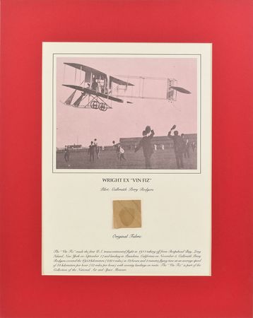 Lot #505 Smithsonian Airplane Relics: Complete collection of Smithsonian fabric relics, including Earhart’s Lockheed Vega and a Wright Vin Fiz - Image 5