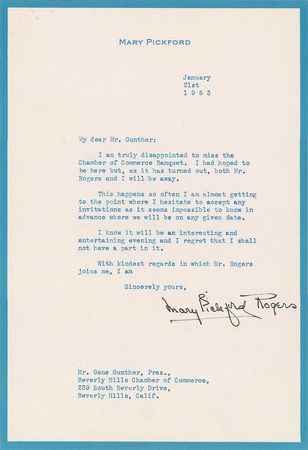 Lot #895 Douglas Fairbanks, Sr and Mary Pickford Letters - Image 1