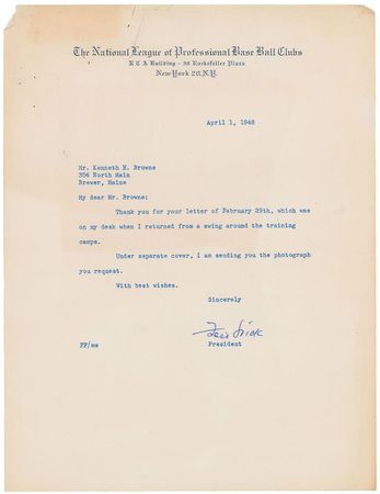 Lot #983 Ford Frick Signed Photograph - Image 2