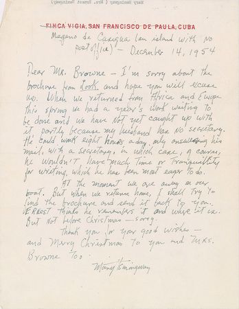 Lot #585 Mary Hemingway: An update on the Hemingways—