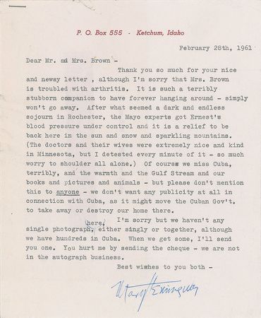 Lot #585 Mary Hemingway: An update on the Hemingways—