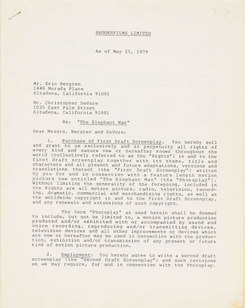 Lot #877 Mel Brooks: Brooks options The Elephant Man - Image 1