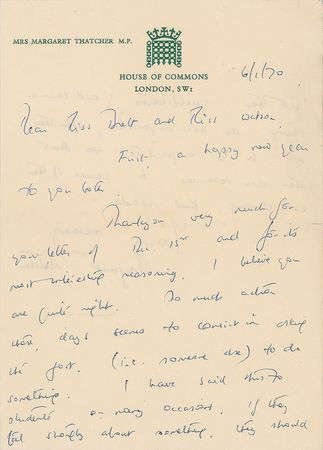 Lot #456 Margaret Thatcher Handwritten Letter Signed - Image 1