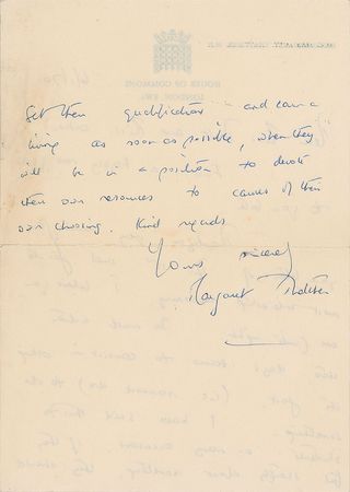 Lot #456 Margaret Thatcher Handwritten Letter Signed - Image 2