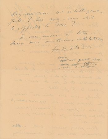 Lot #518 Henri Matisse Handwritten Letter Signed - Image 2