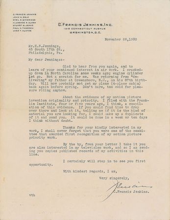 Lot #139 Charles Francis Jenkins Letters - Image 1