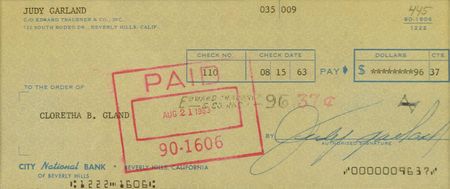 Lot #844 Judy Garland Check - Image 2