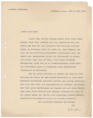 Lot #43 Albert Einstein: Einstein suggests a