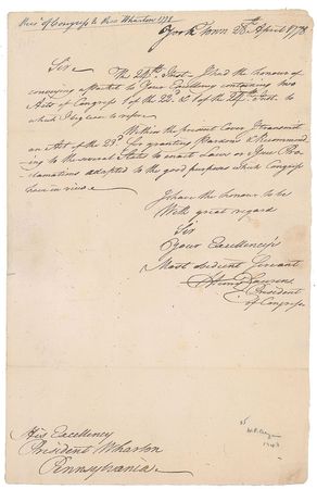 Lot #334 Henry Laurens: Superb free-franked autograph letter to the president of Pennsylvania - Image 1