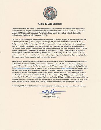 Lot #110 Dave Scott's Apollo 15 Gold Medallion Medallion - Image 3