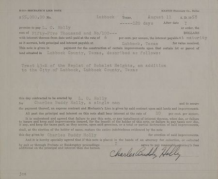 Lot #2230 Buddy Holly Signed Document - Image 2