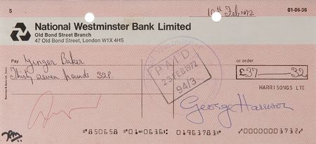Lot #2044 George Harrison Signed Check - Image 1