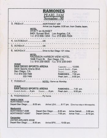 Lot #2565 The Ramones and Pearl Jam Concert Itinerary - Image 1