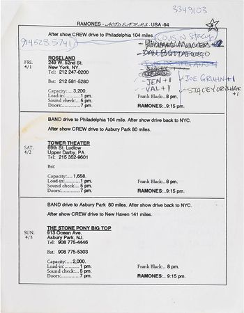 Lot #2526 CJ Ramone's 1994 Acid Eaters Tour Itineraries and Backstage Passes - Image 3
