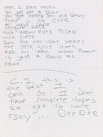Lot #2502 Dee Dee Ramone's Handwritten Lyrics for Mondo Bizarro, with 'Poison Heart' Demo Tape - Image 2