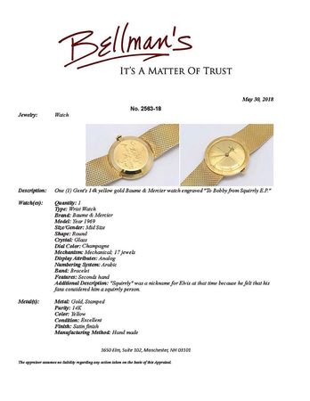 Lot #2090 Elvis Presley's 14K Baume & Mercier Wristwatch - Image 9